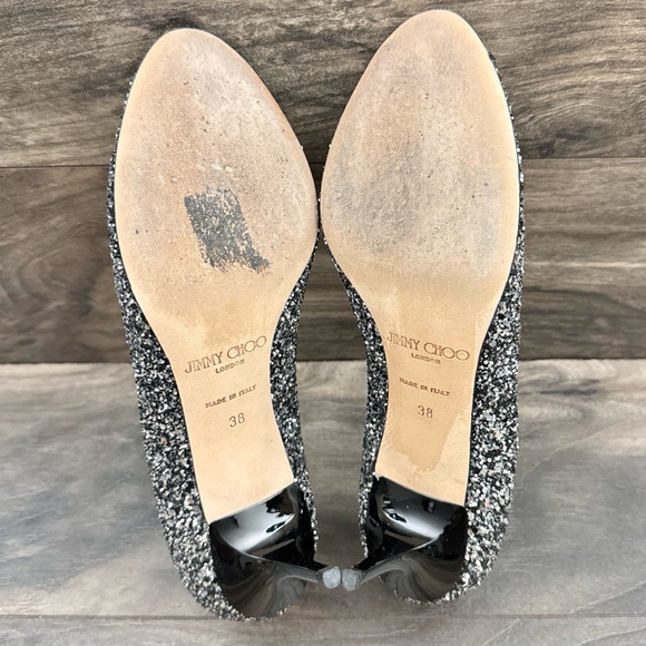 Jimmy Choo Isabel Coarse Glitter Fabric Silver/Black peep toe kitten heel EU 38 - Picture 11 of 14